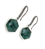 Genuine Emerald Earrings, Pave Diamond Earrings, Sterling Silver Gemstone Earrings, Gifts for Her