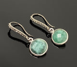 Genuine Emerald Earrings, Pave Diamond Earrings, Sterling Silver Gemstone Earrings, Gifts for Her
