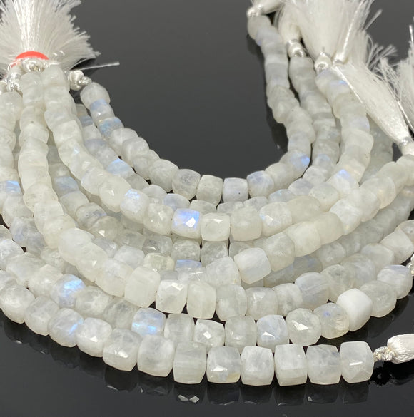 Rainbow Moonstone Beads, Moonstone Gemstone Beads, 3D Cube Box Beads, Jewelry Supplies, Wholesale Bulk Beads, 8mm- 9mm, 8” Strand