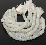 Rainbow Moonstone Beads, Moonstone Gemstone Beads, 3D Cube Box Beads, Jewelry Supplies, Wholesale Bulk Beads, 8mm- 9mm, 8” Strand