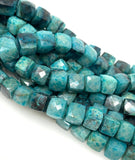 Natural Chrysocolla Gemstone Beads, Chrysocolla 3D Cube Box Beads, Wholesale Bulk Beads, Jewelry Supplies, 7mm -8mm, 8” strand