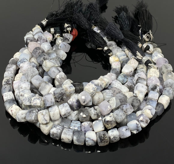 Dendrite Opal Gemstone Beads, Dendrite 3D Cube Box Beads, Bulk Wholesale Beads, 7mm - 8mm, 8” Strand