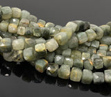 Cats Eye Gemstone Beads, Natural Chrysoberyl Green Cats Eye Beads, 3D Cube Box Beads, Bulk Wholesale Beads, Jewelry Supplies, 8" Strand