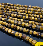 Natural Tiger Eye Gemstone Beads, Tigers Eye Faceted 3D Cube Box Beads, Bulk Wholesale Beads, Jewelry Supplies, 9" Strand