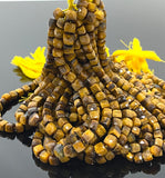 Natural Tiger Eye Gemstone Beads, Tigers Eye Faceted 3D Cube Box Beads, Bulk Wholesale Beads, Jewelry Supplies, 9" Strand