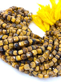 Natural Tiger Eye Gemstone Beads, Tigers Eye Faceted 3D Cube Box Beads, Bulk Wholesale Beads, Jewelry Supplies, 9" Strand