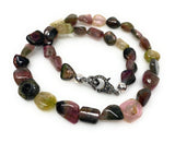 17.25” Tourmaline Necklace with Pave Diamond Clasp, Natural Bicolor Tourmaline Gemstone Necklace, Spiritual Healing Crystal Chakra Jewelry