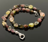 17.25” Tourmaline Necklace with Pave Diamond Clasp, Natural Bicolor Tourmaline Gemstone Necklace, Spiritual Healing Crystal Chakra Jewelry