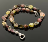 17.25” Tourmaline Necklace with Pave Diamond Clasp, Natural Bicolor Tourmaline Gemstone Necklace, Spiritual Healing Crystal Chakra Jewelry