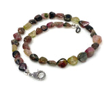 17.25” Tourmaline Necklace with Pave Diamond Clasp, Natural Bicolor Tourmaline Gemstone Necklace, Spiritual Healing Crystal Chakra Jewelry