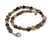 17.25” Tourmaline Necklace with Pave Diamond Clasp, Natural Bicolor Tourmaline Gemstone Necklace, Spiritual Healing Crystal Chakra Jewelry