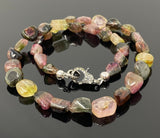 17.25” Tourmaline Necklace with Pave Diamond Clasp, Natural Bicolor Tourmaline Gemstone Necklace, Spiritual Healing Crystal Chakra Jewelry