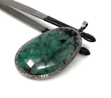 Rare Emerald Diamond Pendant, May Birthstone Silver Gemstone Pendant, Spiritual Healing Crystal Jewelry, Heart Chakra Jewelry 2.5”x 1.30”