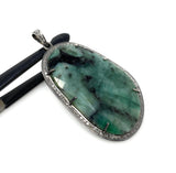 Rare Emerald Diamond Pendant, May Birthstone Pendant, Spiritual Jewelry, Healing Crystal Gemstone Pendant, Heart Chakra Jewelry, 2.5”x 1.30”