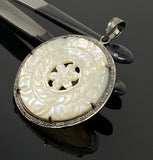 Mother of Pearl Pave Diamond Pendant, Natural Gemstone Pendant, Nacre Pendant, Sterling Silver Jewelry Gifts for Her