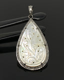 Mother of Pearl Pave Diamond Pendant, Natural Gemstone Pendant, Nacre Pendant, Sterling Silver Jewelry Gifts for Her, 1.85”x1”