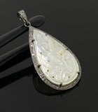Mother of Pearl Pave Diamond Pendant, Natural Gemstone Pendant, Nacre Pendant, Sterling Silver Jewelry Gifts for Her, 1.85”x1”