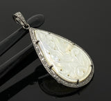 Mother of Pearl Pave Diamond Pendant, Natural Gemstone Pendant, Nacre Pendant, Sterling Silver Jewelry Gifts for Her, 1.85”x1”