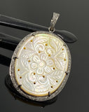 Mother of Pearl Pave Diamond Pendant, Natural Gemstone Pendant, Nacre Pendant, Sterling Silver Jewelry Gifts for Her, 1.85”x1.20”