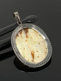 Mother of Pearl Pave Diamond Pendant, Natural Gemstone Pendant, Nacre Pendant, Sterling Silver Jewelry Gifts for Her, 1.85”x1.20”