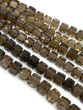 8" Natural Smoky Quartz Gemstone Beads, 3 D Cube Box Beads, Jewelry Supplies, Wholesale Bulk Beads, 8mm - 9mm