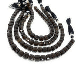 Natural Smoky Quartz Gemstone Beads, 3 D Cube Box Beads, Jewelry Supplies, Wholesale Bulk Beads, 7mm - 8mm, 8” Strand