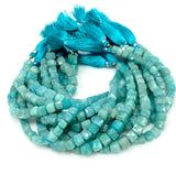 Peruvian Blue Amazonite Gemstone Beads, 3D Cube Box Beads, Jewelry Supplies, Wholesale Bulk Beads, 6-8mm, 8" Strand