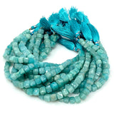 Peruvian Blue Amazonite Gemstone Beads, 3D Cube Box Beads, Jewelry Supplies, Wholesale Bulk Beads, 6-8mm, 8" Strand