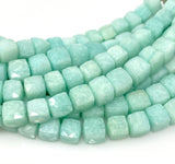 8" Peruvian Amazonite Gemstone Beads, 3D Cube Box Beads, Jewelry Supplies, Wholesale Bulk Beads, 7-8mm