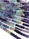 Natural Multi Fluorite Gemstone Beads, Jewelry Supplies, Wholesale Bulk Beads, 3D Cube Box Beads, 8” Strand
