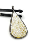 Mother of Pearl Pave Diamond Pendant, Natural Gemstone Pendant, Nacre Pendant, Sterling Silver Jewelry Gifts for Her, 2.5”x1.25”