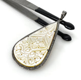 Mother of Pearl Pave Diamond Pendant, Natural Gemstone Pendant, Nacre Pendant, Sterling Silver Jewelry Gifts for Her, 2.5”x1.25”