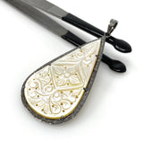 Mother of Pearl Pave Diamond Pendant, Natural Gemstone Pendant, Nacre Pendant, Sterling Silver Jewelry Gifts for Her, 2.5”x1.25”