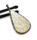 Mother of Pearl Pave Diamond Pendant, Natural Gemstone Pendant, Nacre Pendant, Sterling Silver Jewelry Gifts for Her, 2.5”x1.25”