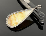 Mother of Pearl Pave Diamond Pendant, Natural Gemstone Pendant, Nacre Pendant, Sterling Silver Jewelry Gifts for Her, 2.5”x1.25”
