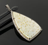 Mother of Pearl Pave Diamond Pendant, Natural Gemstone Pendant, Nacre Pendant, Sterling Silver Jewelry Gifts for Her, 2.35”x1.15”