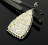 Mother of Pearl Pave Diamond Pendant, Natural Gemstone Pendant, Nacre Pendant, Sterling Silver Jewelry Gifts for Her, 2.35”x1.15”