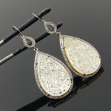 Mother of Pearl Pave Diamond Earrings, Natural Gemstone Nacre Earrings, Sterling Silver Jewelry Gifts for Her, 2.5”x1”