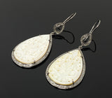 Mother of Pearl Pave Diamond Earrings, Natural Gemstone Nacre Earrings, Sterling Silver Jewelry Gifts for Her, 2.5”x1”
