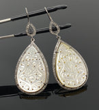 Mother of Pearl Pave Diamond Earrings, Natural Gemstone Nacre Earrings, Sterling Silver Jewelry Gifts for Her, 2.5”x1”