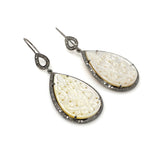 Mother of Pearl Pave Diamond Earrings, Natural Gemstone Nacre Earrings, Sterling Silver Jewelry Gifts for Her, 2.5”x1”