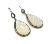 Mother of Pearl Pave Diamond Earrings, Natural Gemstone Nacre Earrings, Sterling Silver Jewelry Gifts for Her, 2.5”x1”