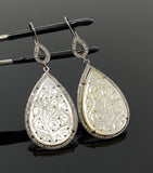 Mother of Pearl Pave Diamond Earrings, Natural Gemstone Nacre Silver Earrings, Spiritual Healing Chakra Jewlery, June Birthstone Gifts