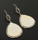 Mother of Pearl Pave Diamond Earrings, Natural Gemstone Nacre Earrings, Sterling Silver Jewelry Gifts for Her, 2.65”x1.25”
