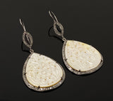 Mother of Pearl Pave Diamond Earrings, Natural Gemstone Nacre Earrings, Sterling Silver Jewelry Gifts for Her, 2.65”x1.25”