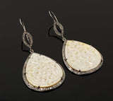 Mother of Pearl Pave Diamond Earrings, Natural Gemstone Nacre Earrings, Sterling Silver Jewelry Gifts for Her, 2.65”x1.25”