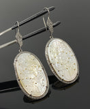Mother of Pearl Pave Diamond Earrings, Natural Gemstone Nacre Earrings, Sterling Silver Jewelry Gifts for Her, 2.85”x1”