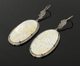 Mother of Pearl Pave Diamond Earrings, Natural Gemstone Nacre Earrings, Sterling Silver Jewelry Gifts for Her, 2.85”x1”