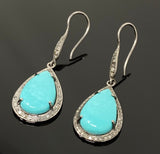 Natural Sleeping Beauty Turquoise Earrings, Pave Diamond Earrings, Sterling Silver Gemstone Earrings, Robin Egg Turquoise Earring, 2”x0.65”