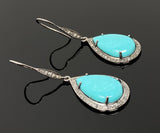 Natural Sleeping Beauty Turquoise Earrings, Pave Diamond Earrings, Sterling Silver Gemstone Earrings, Robin Egg Turquoise Earring, 2”x0.65”